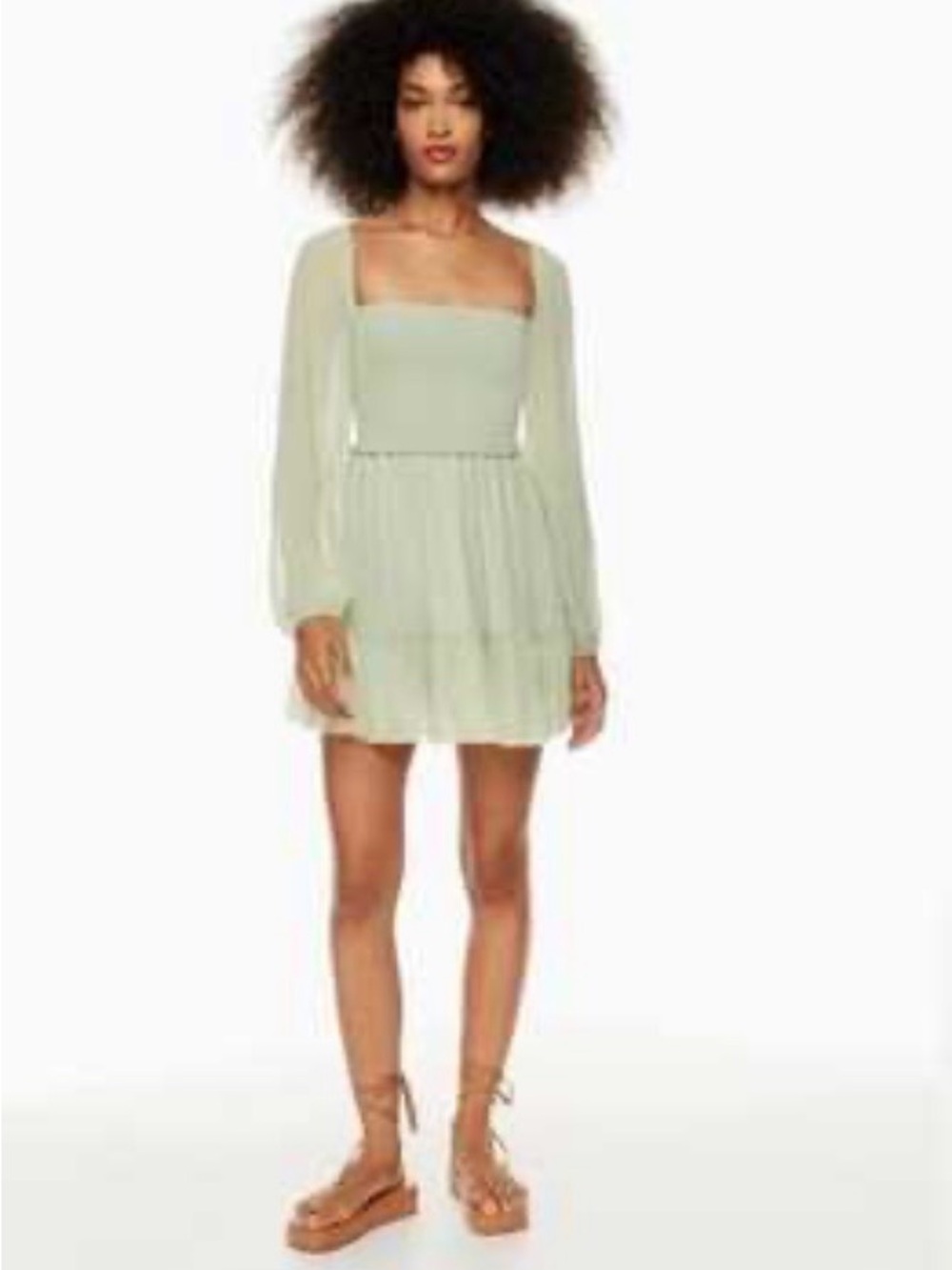 Aritzia Babaton light green Square-Neck Long-Sleeve Mini Dress